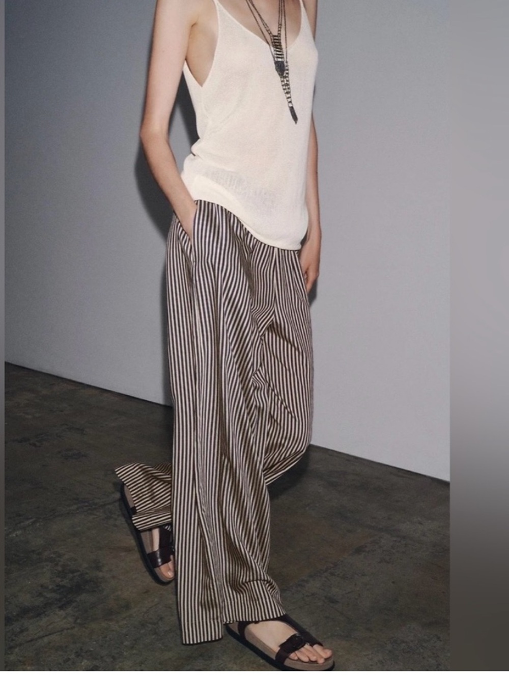 Zara Striped Wide-Leg Pants in Black and Cream